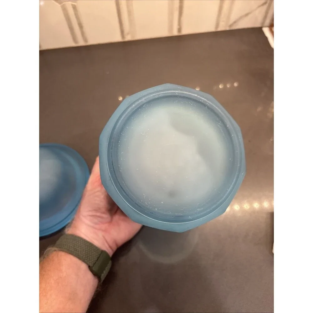 VTG Indiana Glass Tiara Exclusives Ice Blue Satin/Frosted Canister/Apothecary
